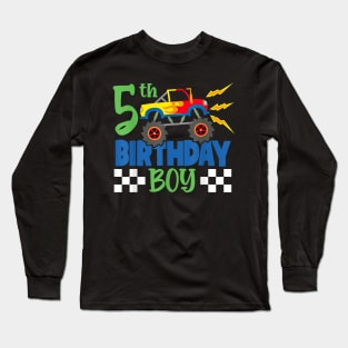 5 Year Old 5th Birthday Boy Monster Truck Car Long Sleeve T-Shirt